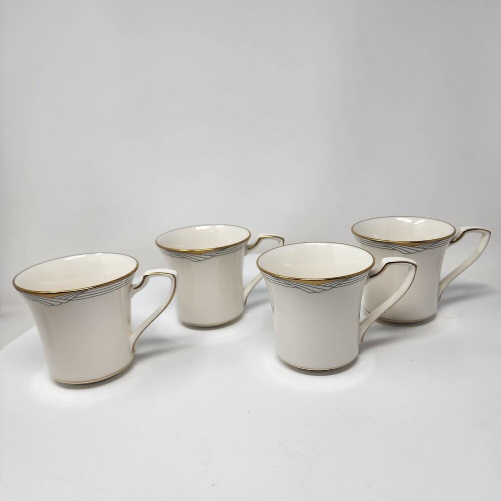 4 Noritake Golden Cove Mugs Fine China 7719 Made in Japan Cream Grey Gold Rim - Picture 5 of 8